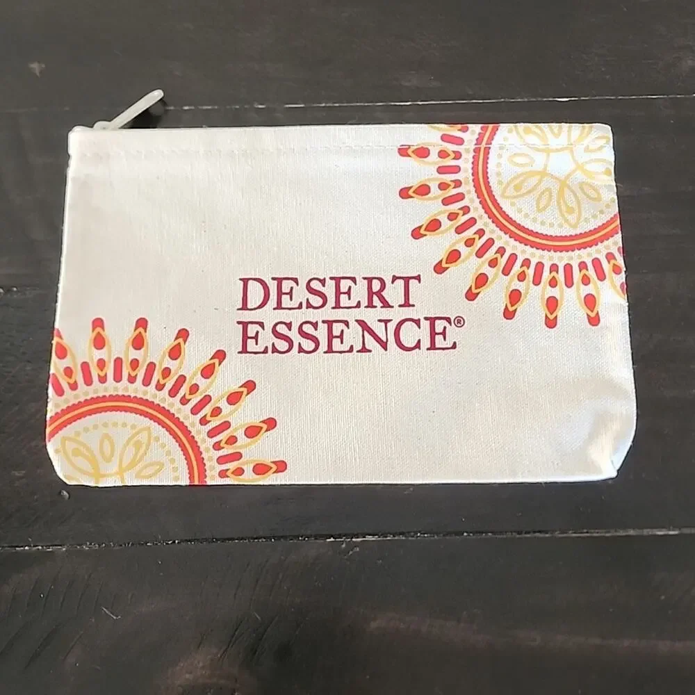 DESERT ESSENCE Canvas Bag Zipper Closure Travel Makeup Cream Orange Yellow